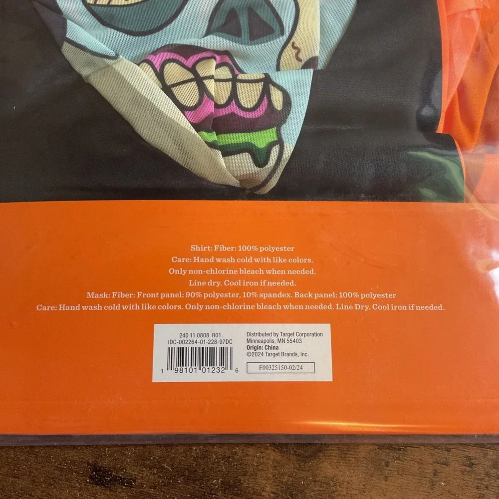 NEW Zombie Halloween Costume Child OSFM‎ Glows Under Blacklight Shirt/Mask